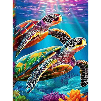 Diamond Painting-Zwei Schildkröten im Korallenriff