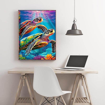 Diamond Painting-Zwei Schildkröten im Korallenriff
