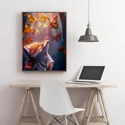 Diamond Painting-Fuchs und Schmetterlinge im Licht