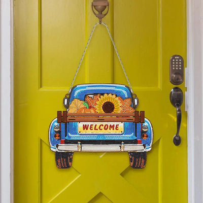 DIY Diamond Painting LKW-Dekor Holz-Willkommensschild mit 12 austauschbaren Feiertagssymbolen, Hängeset im Bauernhaus-Stil - Jetzt bei diamondspainting kaufen