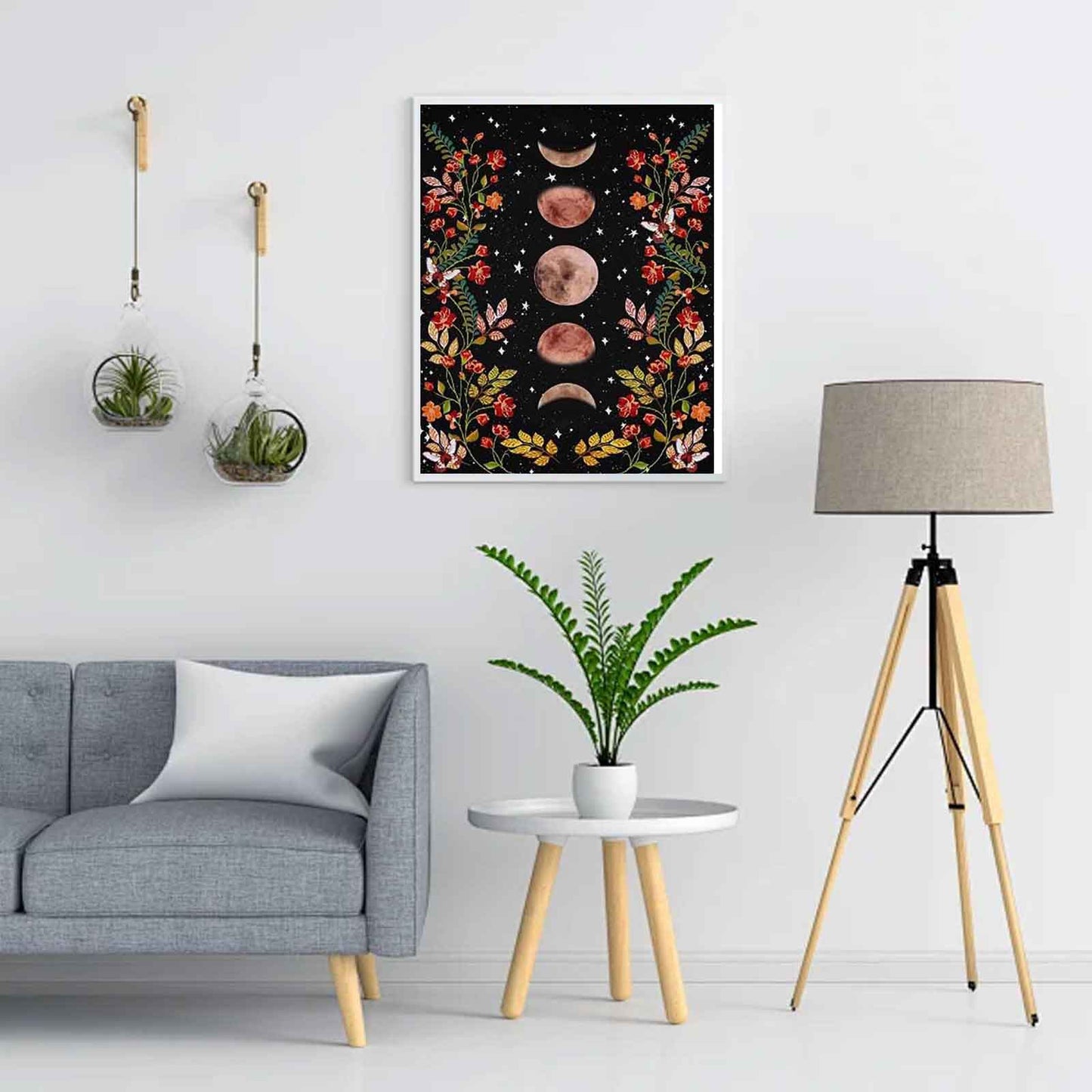 Diamond Painting-Mondphasen und Blüten