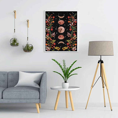 Diamond Painting-Mondphasen und Blüten