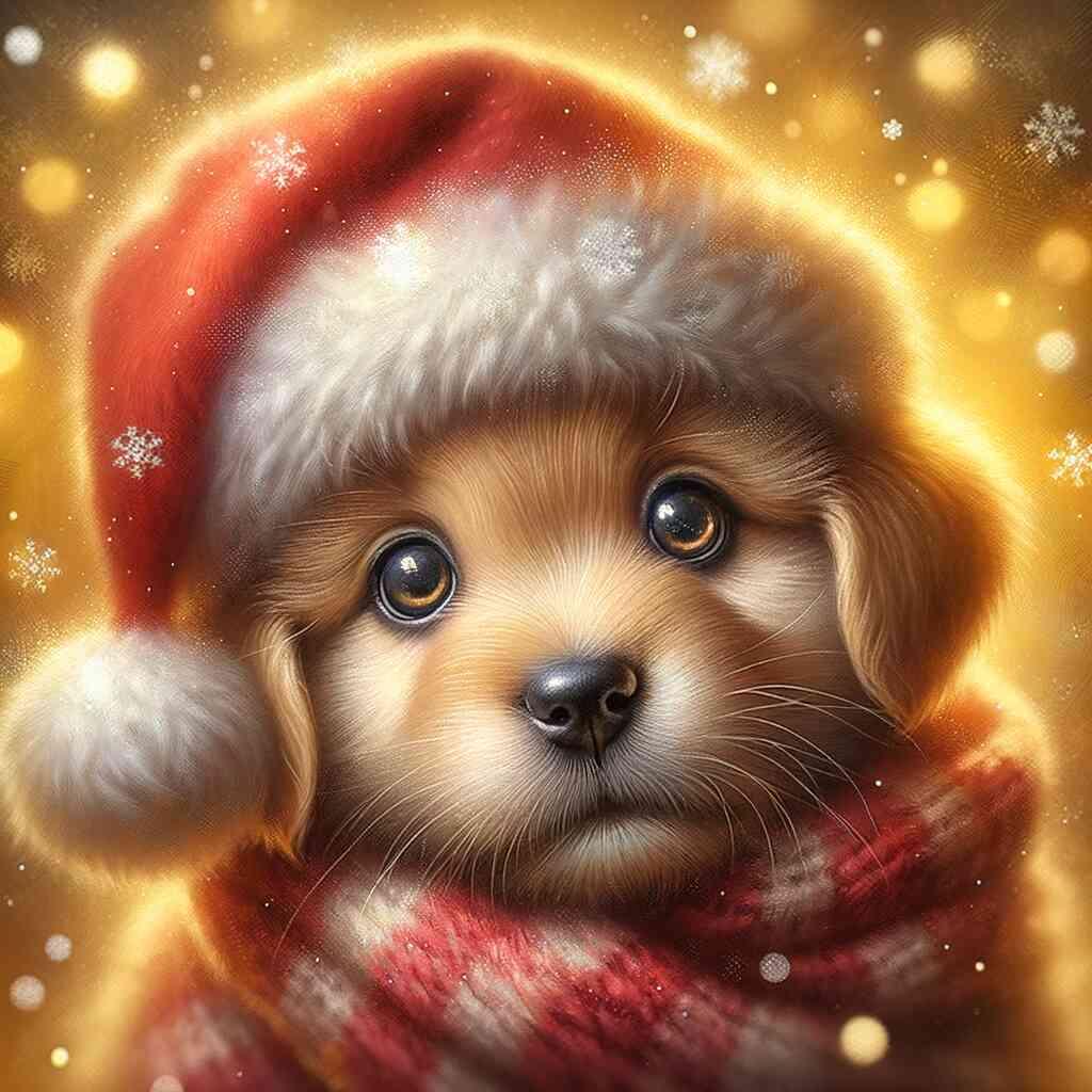 GRATIS Diamond Painting - Hundebaby mit Weihnachtsmütze - diamondspainting