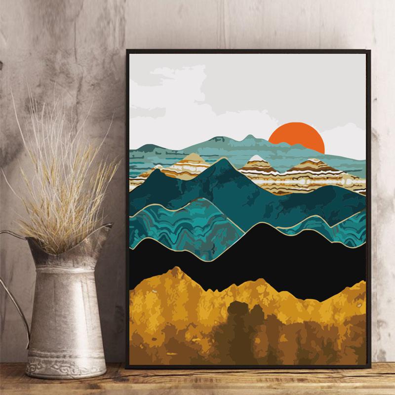 Malen nach Zahlen -Bergsilhouetten im Sonnenlicht - Jetzt bei diamondspainting kaufen