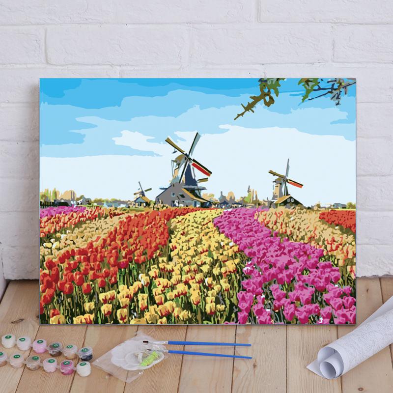 Malen nach Zahlen - Blühende Felder in Holland - diamondspainting