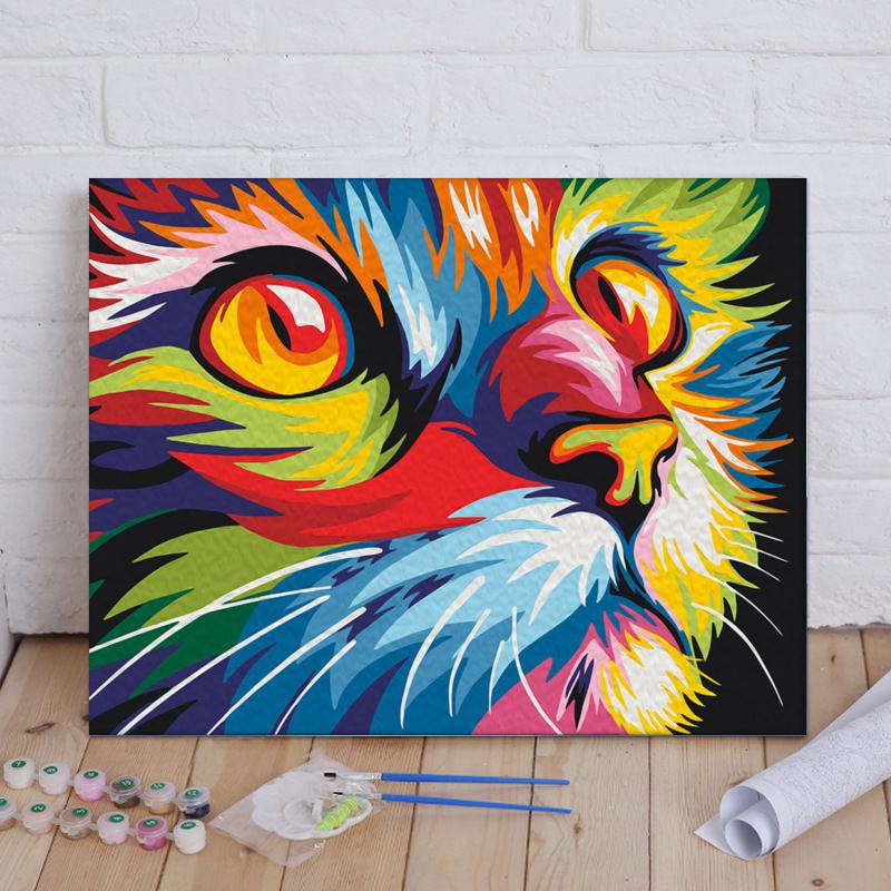 Malen nach Zahlen - Bunte Wildkatze - diamondspainting