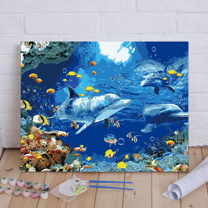 Malen nach Zahlen -Delfine im türkisblauen Meer - Jetzt bei diamondspainting kaufen