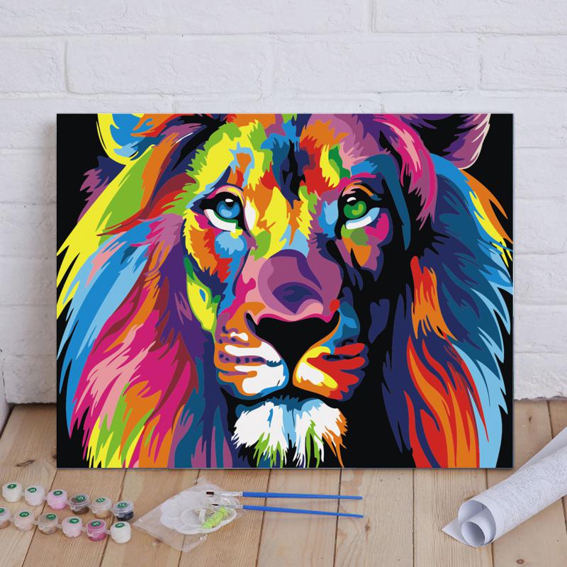 Malen nach Zahlen -Farbenfroher Löwe - Jetzt bei diamondspainting kaufen