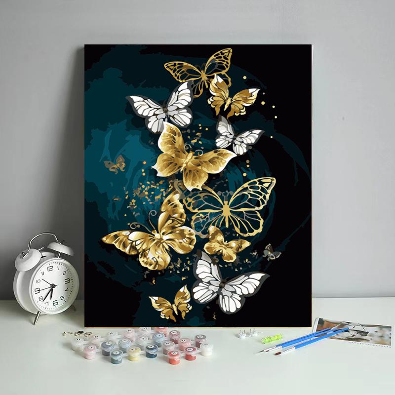 Malen nach Zahlen - Goldene Schmetterlinge der Nacht - diamondspainting