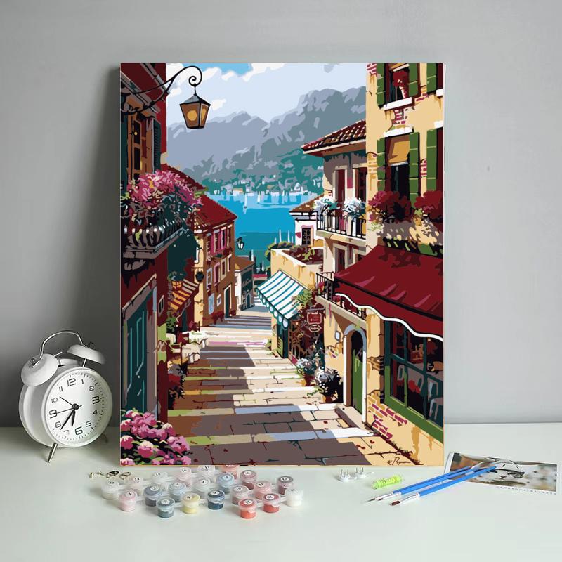 Malen nach Zahlen - Kleinstadtstraße - Jetzt bei diamondspainting kaufen