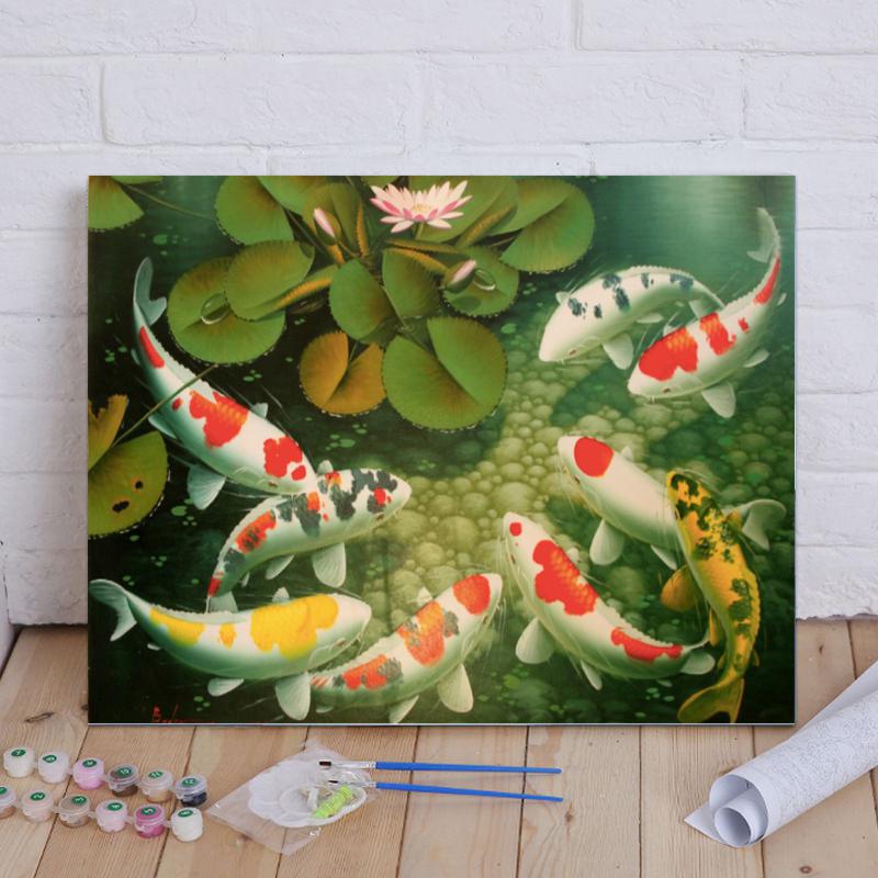 Malen nach Zahlen - Koi im Lotusgarten - diamondspainting