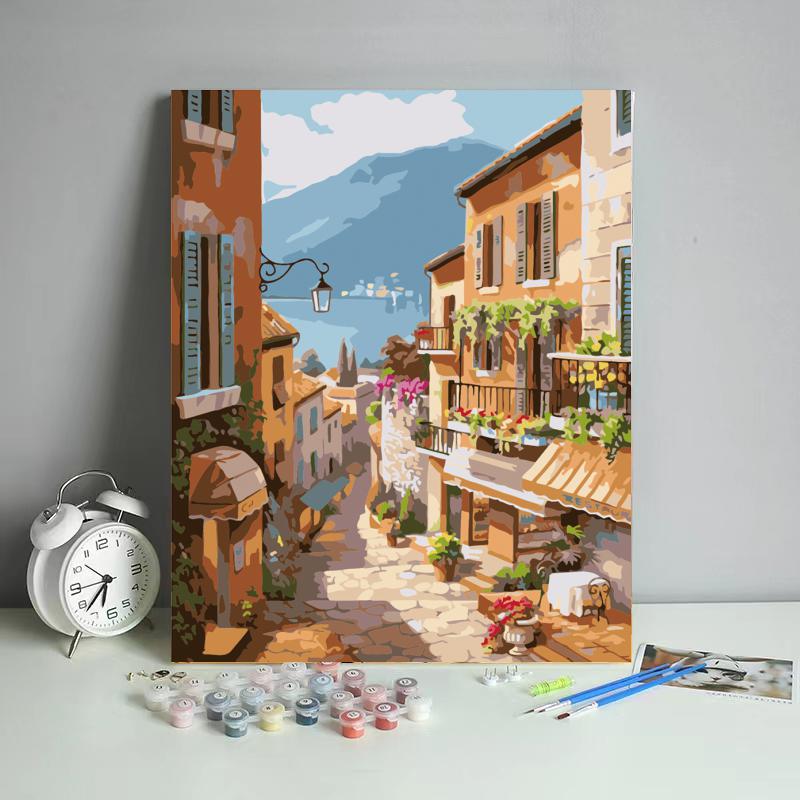 Malen nach Zahlen -Mediterrane Gassenidylle - Jetzt bei diamondspainting kaufen