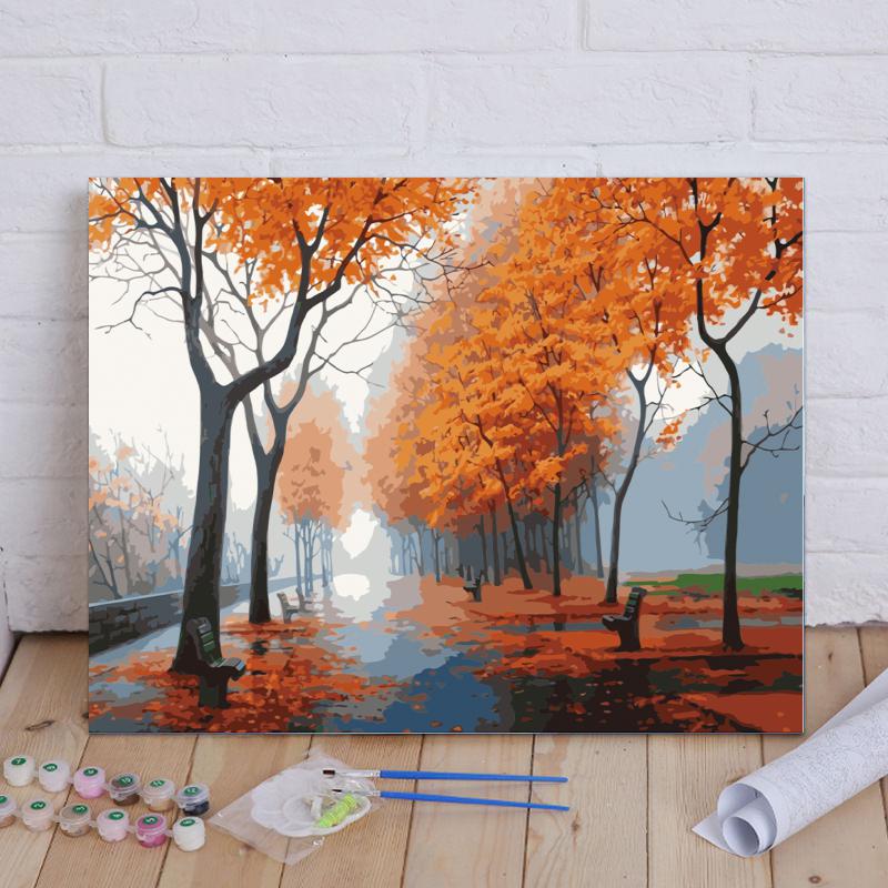 Malen nach Zahlen - Morgennebel im Herbstwald - diamondspainting