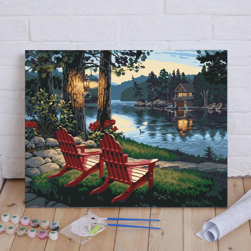 Malen nach Zahlen - Romantik am Waldsee - diamondspainting