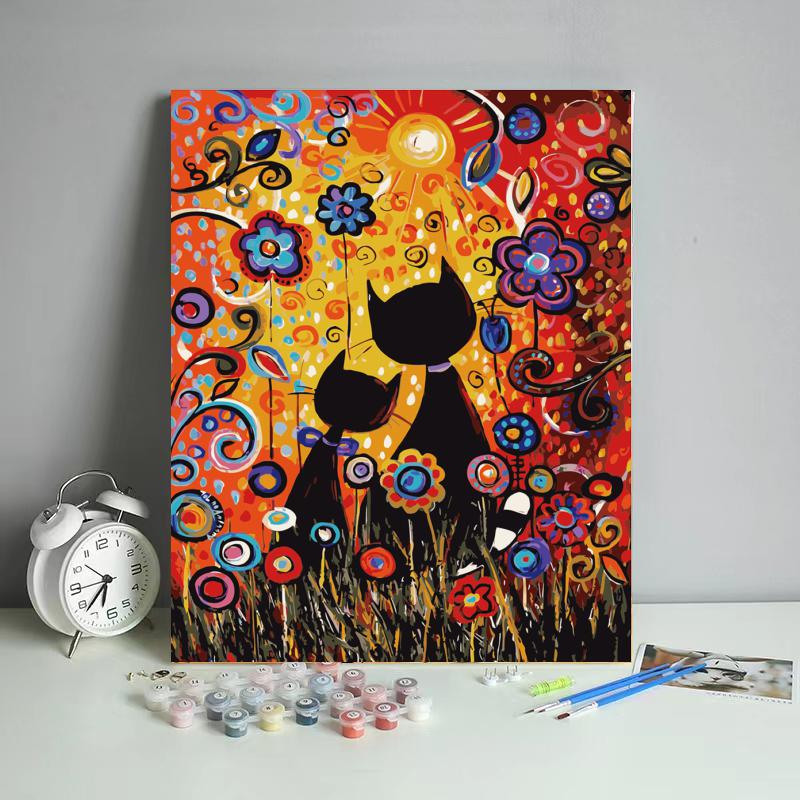 Malen nach Zahlen - Zwei Katzen im Blumenmeer - Jetzt bei diamondspainting kaufen