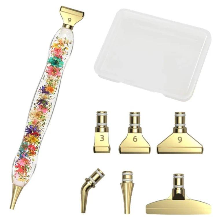 Stift mit Blumen + 6 Metall Aufsätzen - diamondspainting