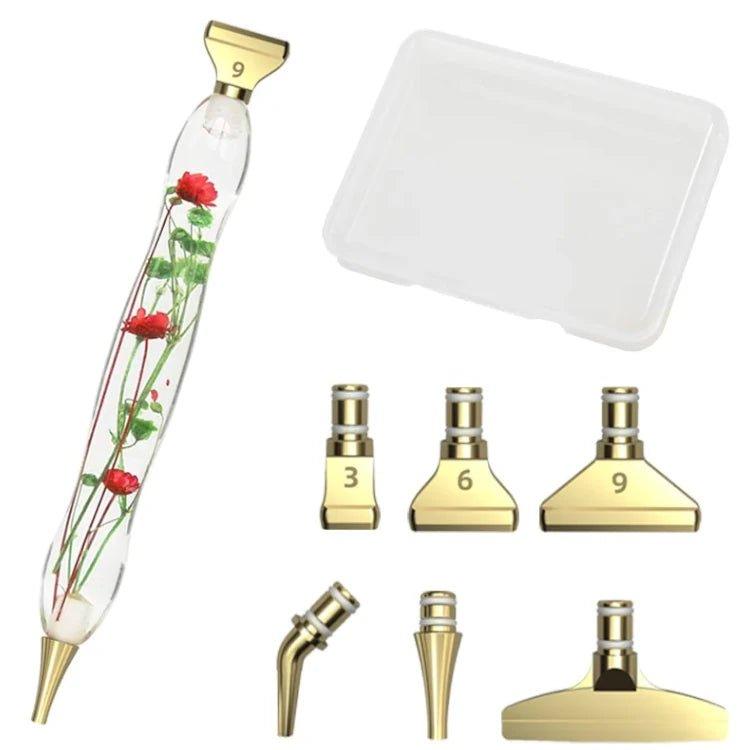 Stift mit Blumen + 6 Metall Aufsätzen - diamondspainting