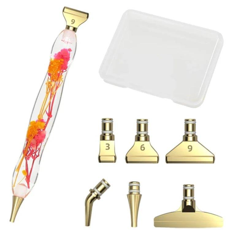 Stift mit Blumen + 6 Metall Aufsätzen - diamondspainting