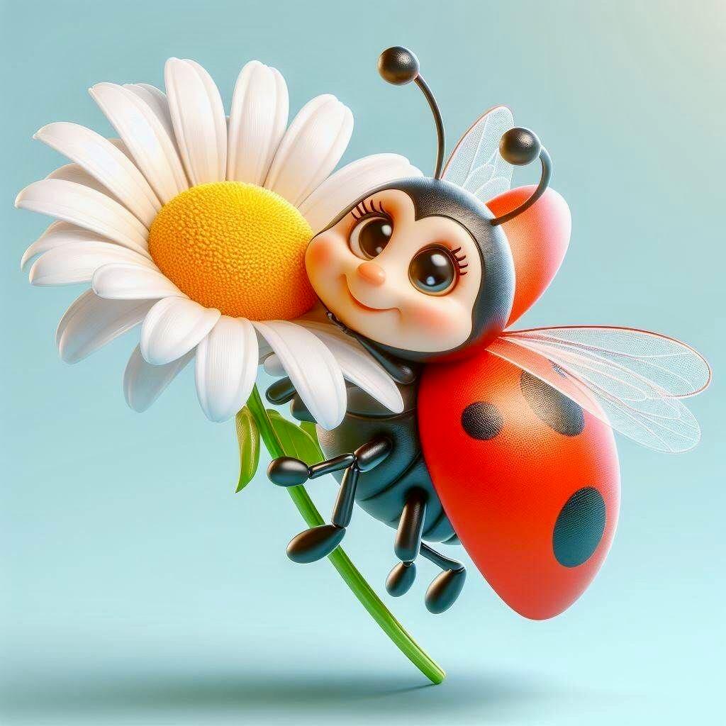 Strass-Marienkäfer hält ein Gänseblümchen - Jetzt bei diamondspainting kaufen