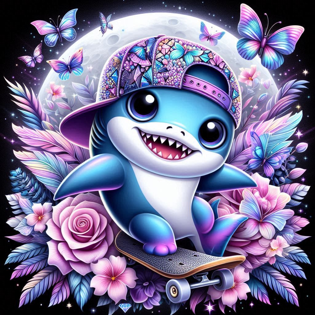 Strass-Hai und Blumen - Jetzt bei diamondspainting kaufen