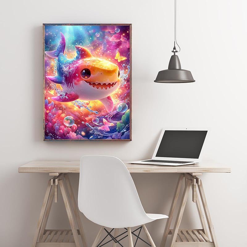 Voll AB Diamond Painting-Fröhlicher Babyhai im Zaubermeer