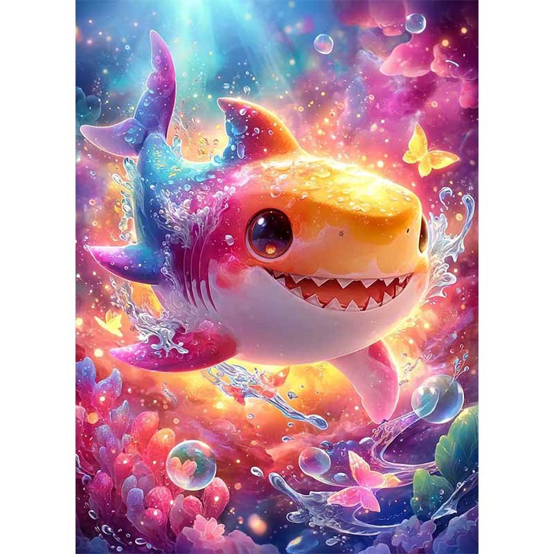 Voll AB Diamond Painting-Fröhlicher Babyhai im Zaubermeer