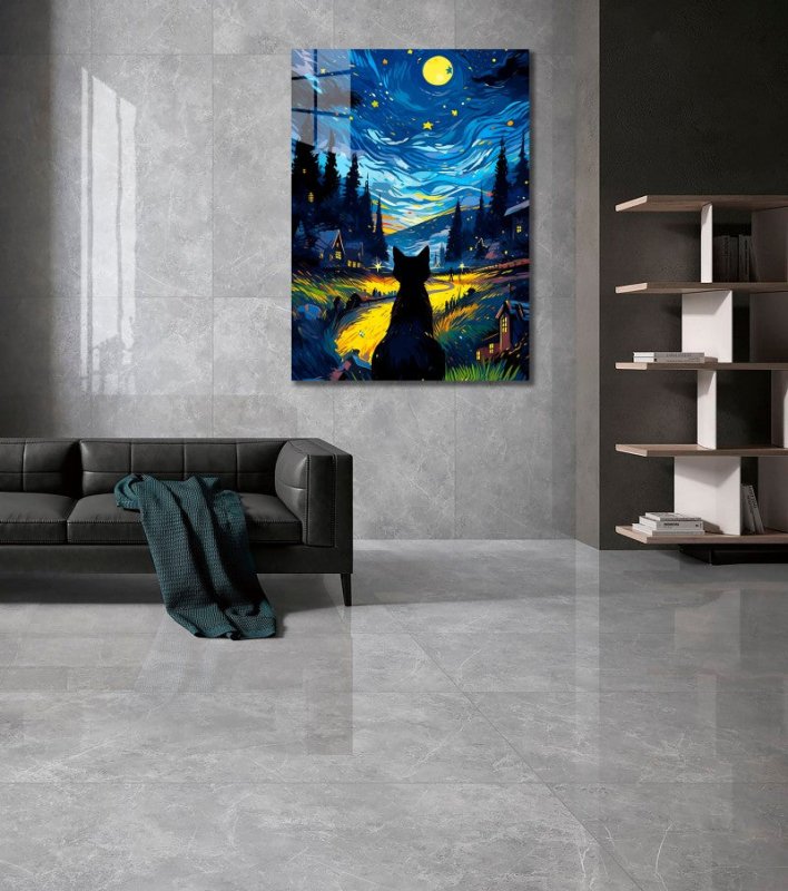 Voll AB Diamond Painting- Katze in der Sternennacht