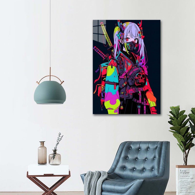 Voll AB Diamond Painting- Neon-Samurai Girl