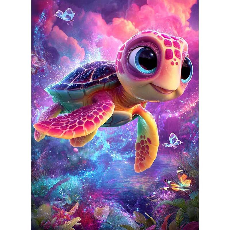 Voll AB Diamond Painting-Niedliche Schildkröte im Feenmeer