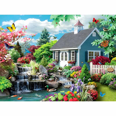 Voll AB Diamond Painting-Romantisches Landhaus mit Wasserfall