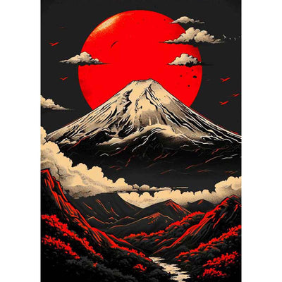 Voll AB Diamond Painting-Roter Mond über dem Fuji