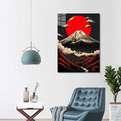 Voll AB Diamond Painting-Roter Mond über dem Fuji
