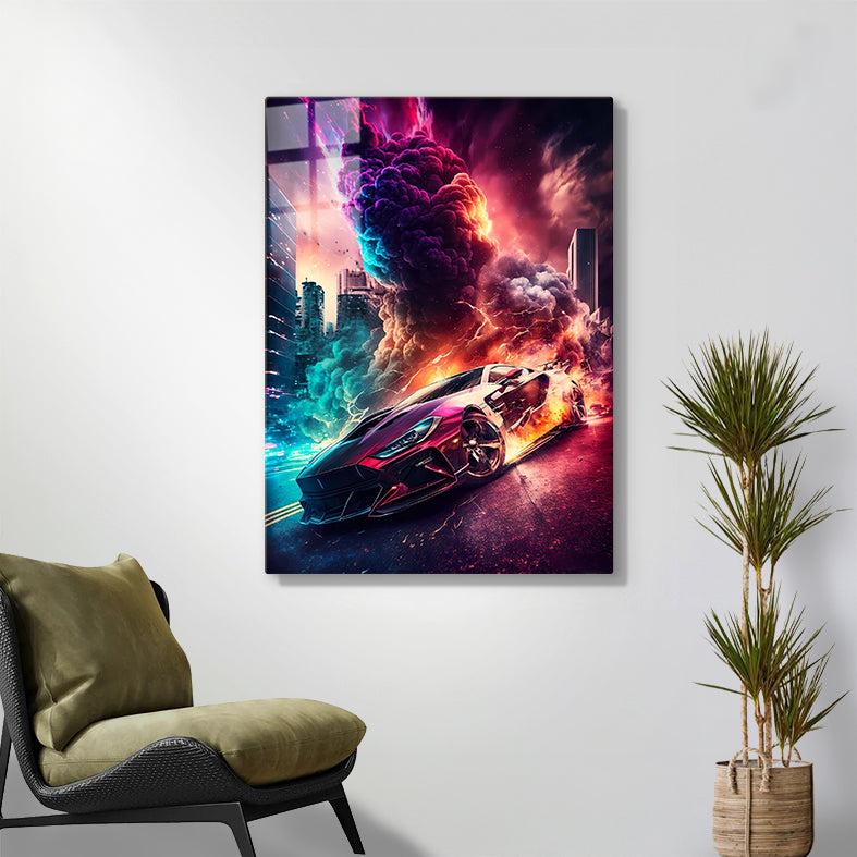 Voll AB Diamond Painting-Supersportwagen in Flammen
